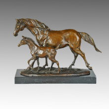 Animal Bronze Sculpture Mother-Son Horses Walking Brass Statue, Milo Tpal-257